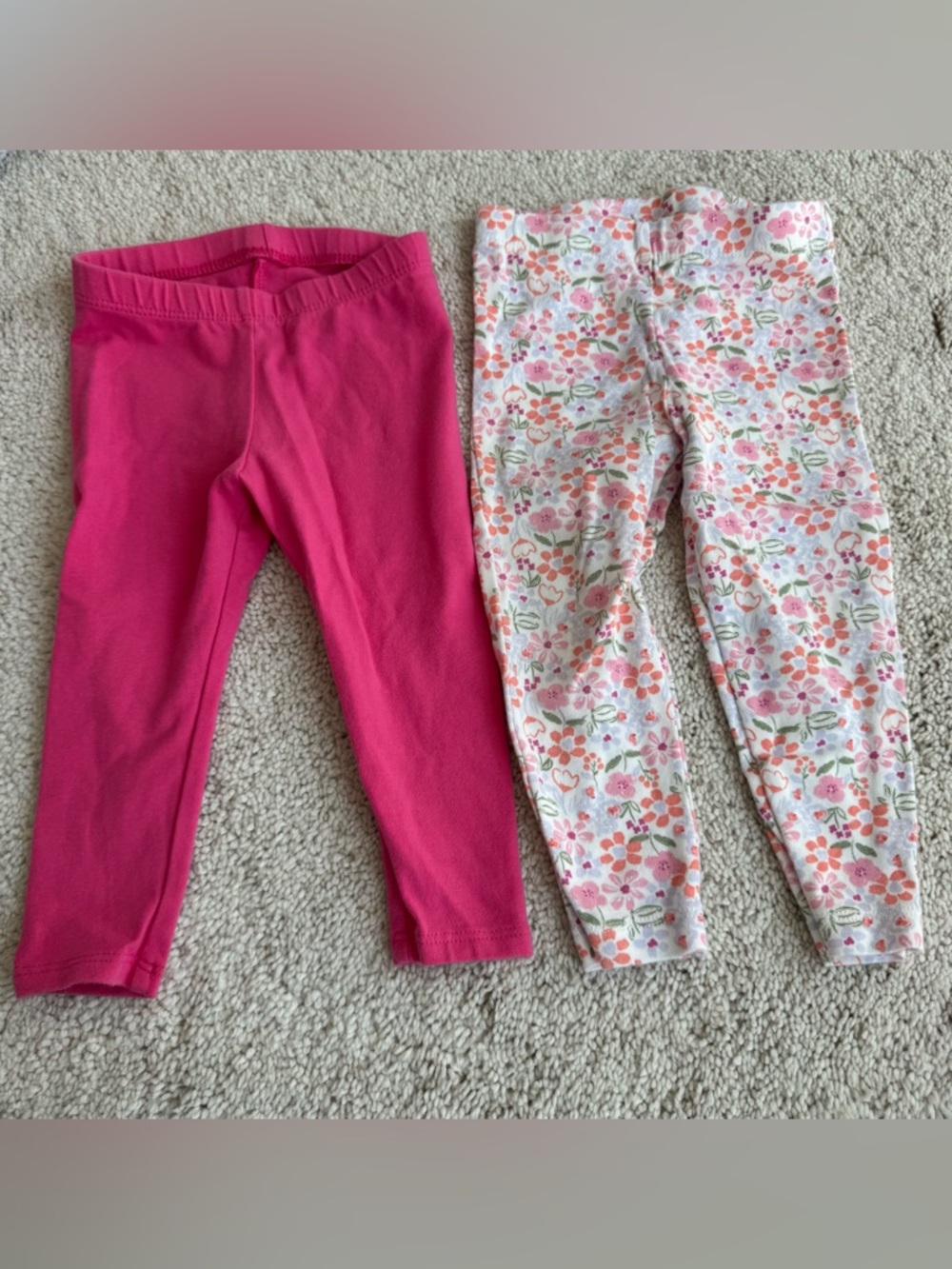 18M 2 Pairs Girls Pants Pink Floral & Fuchsia Leggings